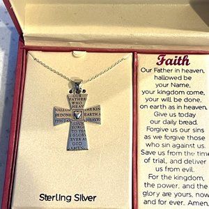 NEW Sterling Silver Cross with The Lord's Prayer